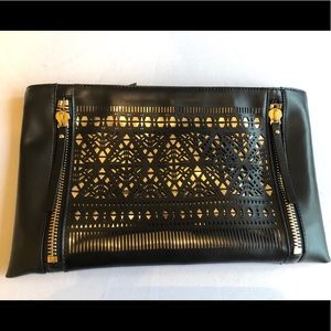 Vince Camuto Black & Gold leather clutch